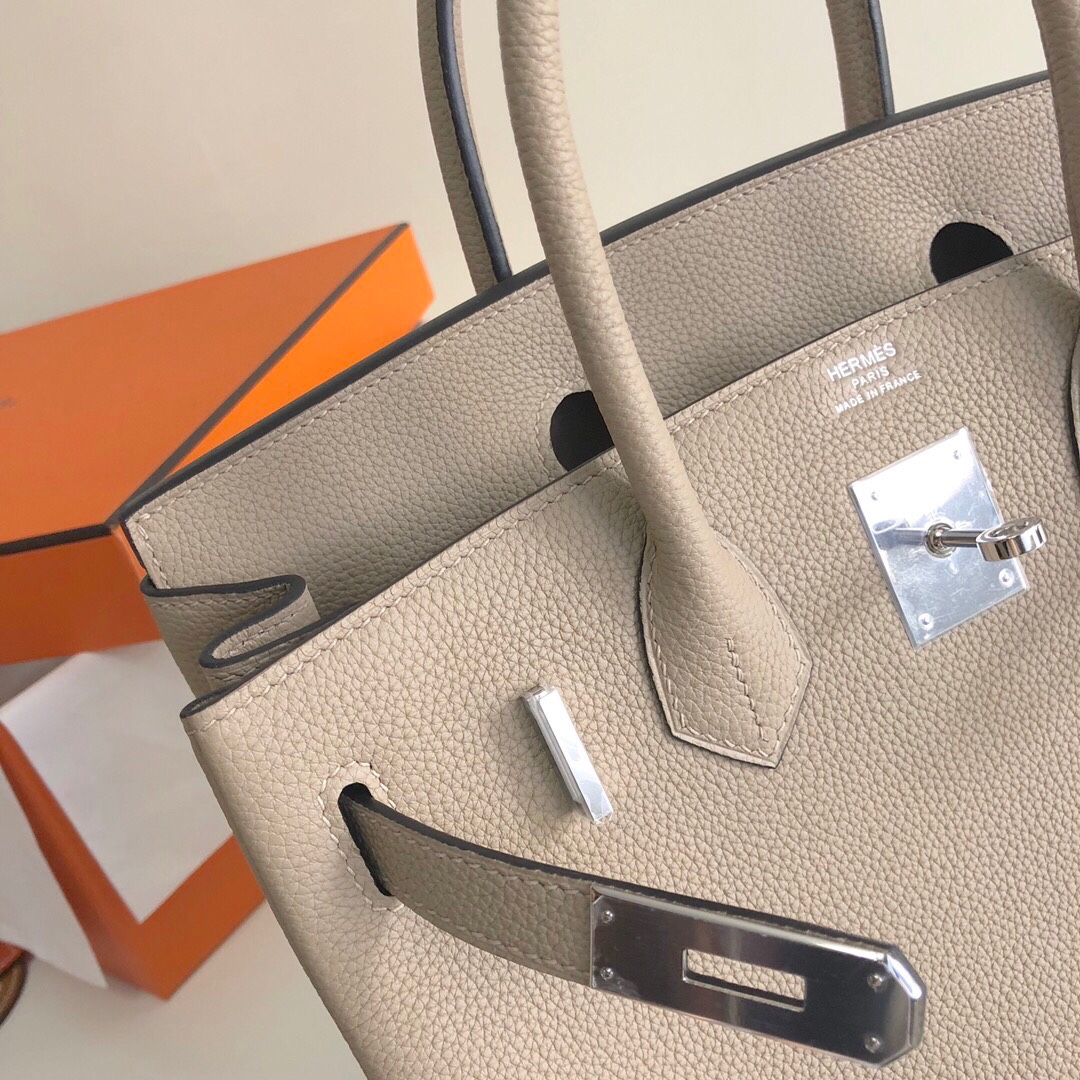 Hermes Birkin 35CM Togo Leather Handbag Light Grey